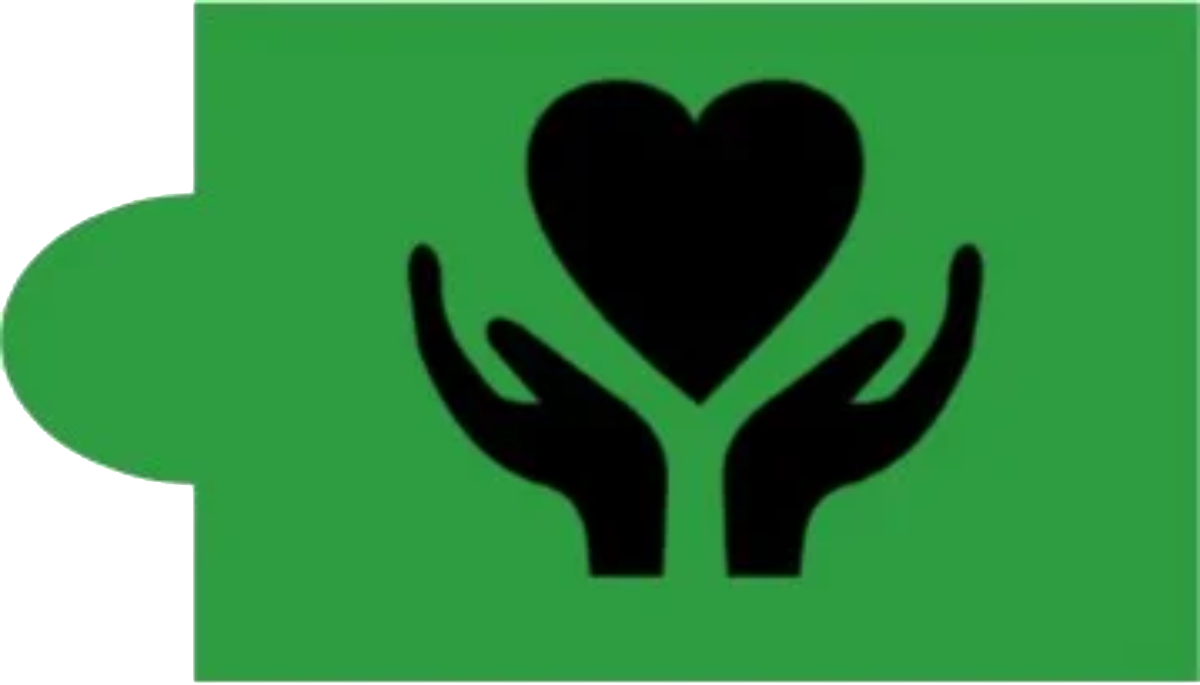 Image shows a green puzzle piece with an icon of hands and a heart